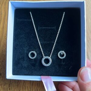 Pandora Circle Of Sparkle Pendant And Earrings Sterling Silver Set